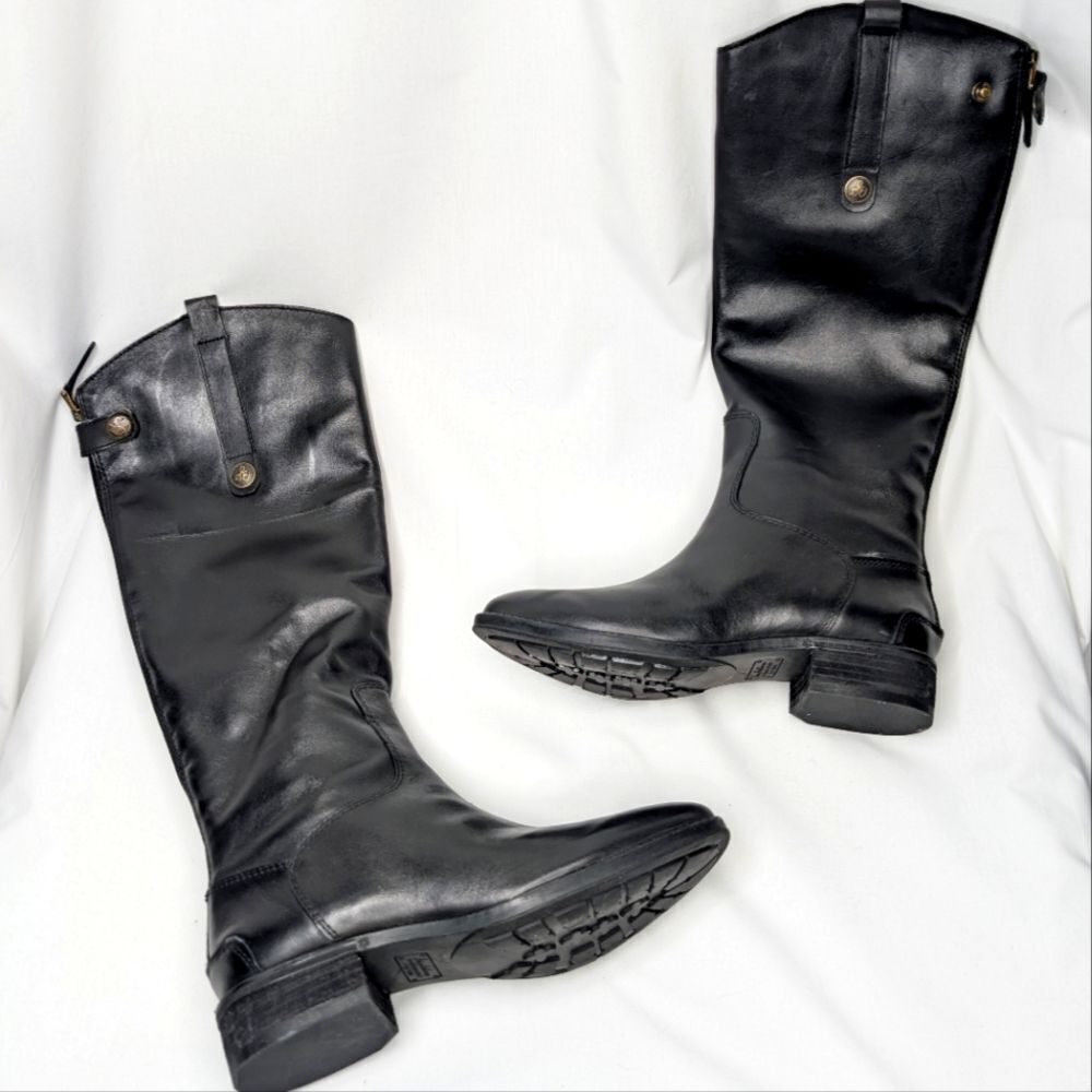 Sam Edelman Penny Knee-High Riding Boots Round Toe Leather Low-Heel